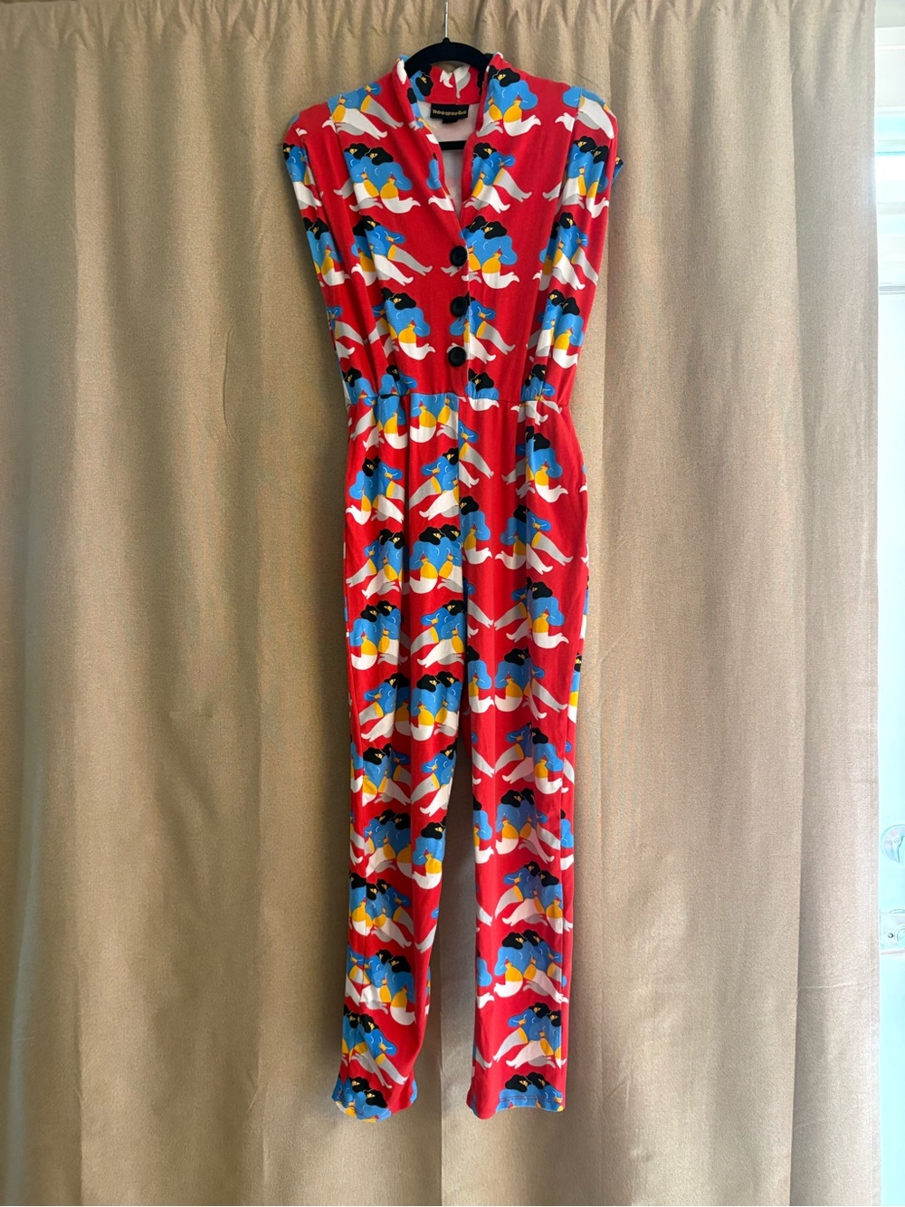 Nooworks Red Multicolor Graphic Dancing Ladies Sleeveless  Magic Jumpsuit